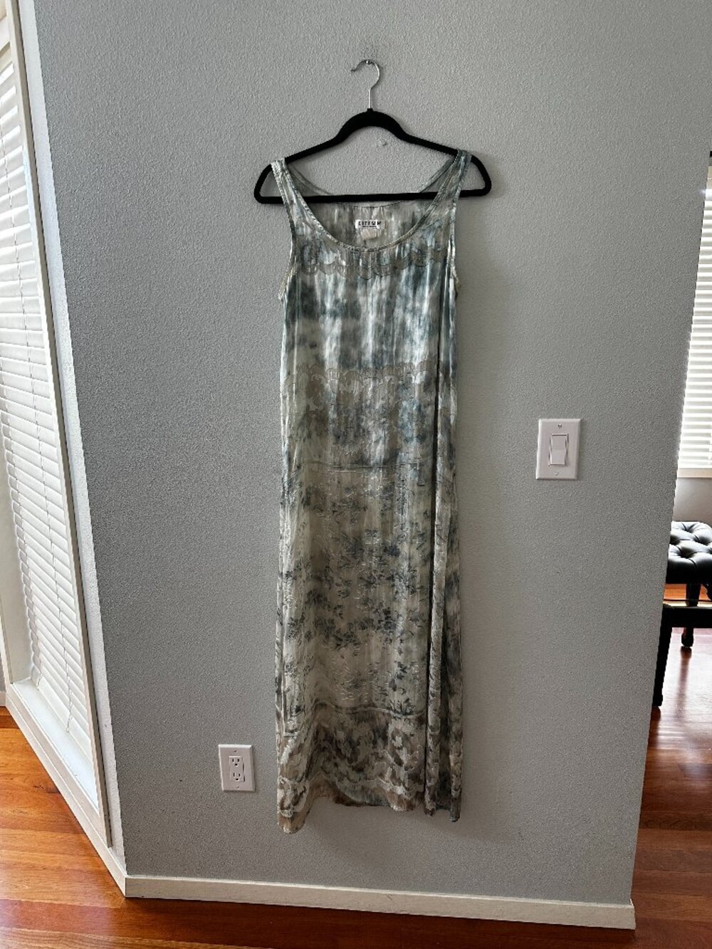 Citron Santa Monica 100% Silk Sheer Slip Maxi Dress Women's MEDIUM Green